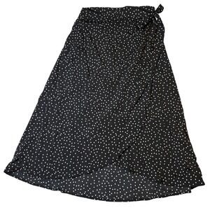 Newchoice Black Polka Dot Wrap Midi Skirt Womens Size M Tie Waist Tulip Hem